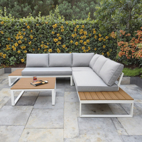 Ensemble de canapé d'angle extérieur en aluminium moderne BHR en forme de L avec table basse en teck pour cour et patio