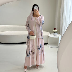 2026 imprimé fleuri musulman Long Cardigan Abaya avec <span class=keywords><strong>Hijab</strong></span> vente en gros vêtements islamiques femmes <span class=keywords><strong>robe</strong></span> musulmane Ramadan Eid Abaya - Product Image 2