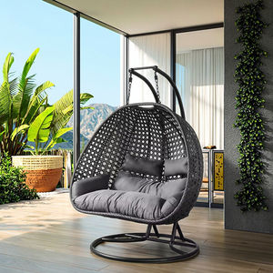 Fauteuil suspendu noir en acier et PE, design pastoral, à double fond <span class=keywords><strong>plat</strong></span>, avec feuilles artificielles, pour balcon extérieur, chambre d'hôtes et chambre à coucher - Product Image 1