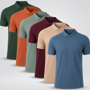 Camisetas Polo de Punto de Manga Corta para Hombre, Color Sólido, Corte Regular Informal, Diseño con Botones - Product Image 2