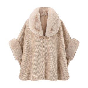 Capa de punto elegante para mujer con ribete de piel sintética, cuello de solapa esponjoso, suave, ideal para reuniones de Año Nuevo y Navidad - Product Image 3