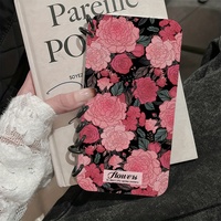 Étui de livre en TPU à motif de Rose rose scintillant Transparent pour iPhone 16 Pro 15 Plus 14 Promax avec poignée de téléphone de conception de dessin animé
