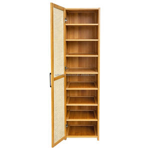 Meuble à chaussures portable multicouche en bambou pour salon, maison et dortoir - Étagère étroite durable et imperméable avec porte et cloison - Product Image 5