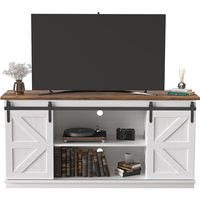 Meuble TV rustique de style farmhouse avec portes coulissantes, centre de divertissement en bois pour salon