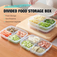 Boîte de rangement alimentaire à 4 compartiments en PP avec couvercle pour réfrigérateur et congélateur, idéale pour la viande, les légumes, les fruits et la préparation des repas
