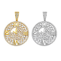 Pendentif Horloge Chiffres Romains en Alliage, Plaqué Argent, Strass Sertis, Collier Rond, Bijoux Hip Hop Prêts à Porter