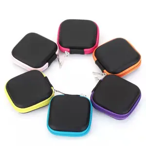 RTS personalizado MOQ Pequeno Mini Earbud Fone de Ouvido fone de Ouvido Fone De Ouvido Caso Saco Quadrado Bolsa de Transporte De Armazenamento com Mosquetões