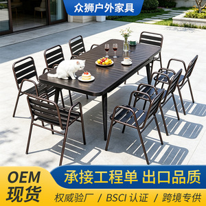 <b>Outdoor</b> Garden Set 8 Seater Metal Frame <b>Plastic</b> <b>Table</b> Chairs Contemporary Design Weather Resistant Patio Furniture - Product Image 2