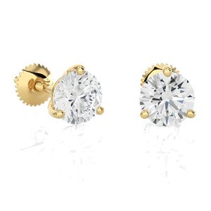 Boucles d'oreilles clous en or blanc 14 carats avec diamants de laboratoire taille Martini à 3 griffes pour femme, à visser, D-E VVS1 VVS2, bijoux ronds - Product Image 1