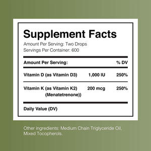 วิตามินดี3 1000IU 200mcg พร้อมวิตามินK2 ต่อหนึ่งหน่วยบริโภค ขนาด 30 มล. ช่วยเสริมสร้างความหนาแน่นของกระดูกและดูดซึมแคลเซียม - Product Image 2