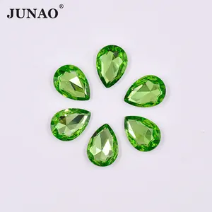 JUNAO Großhandel Top Qualität 6*8mm Drop Glas Strass Hellgrün Strass Kristall Point back Diamant Für Schmuck