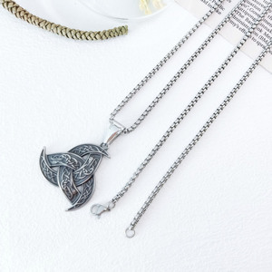 Tùy chỉnh cổ điển Odin hát người đàn ông phụ nữ đồ trang sức thép không gỉ Ba Sừng Vòng cổ với mạ Vàng lấy cảm hứng từ Viking Phật Giáo - Product Image 4