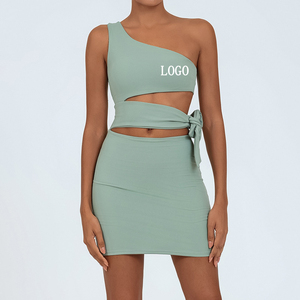 Nouvelle conception Jupe de sport pour femme à cordon de serrage, couleur unie, asymétrique, rembourrée, anti-exposition, pour la course, la gym et le tennis - Product Image 1