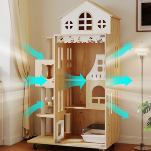 Casetta per Gatti in Legno Personalizzata, Villa per Gatti di Grandi Dimensioni, Torre per Gatti da Interno - Product Image 6