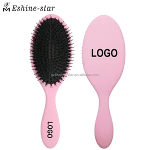 Escova de cabelo de borracha oval com logotipo personalizado, almofada de borracha médio e oval para mistura de corvo, cerda de remo, rosa