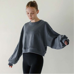 Aoyema High Quality <strong>Bubble</strong> Puff Oversized Women Pullover Short Crop <strong>Top</strong> Sweatshirts Jumper Drop Shoulder Crewneck Long Sleeves - Product Image 1