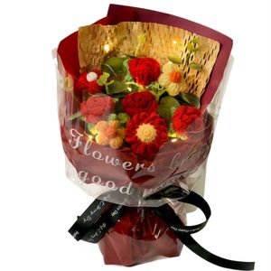 Ramos de Flores Tejidas a Mano, Manualidades de Tejido DIY, <span class=keywords><strong>Rosas</strong></span> Rojas, Recuerdos, Flores Simuladas, Regalos de Cumpleaños, Día de la Madre - Product Image 3