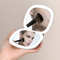 Miroir de maquillage portable pliable personnalisé avec éclairage LED, logo personnalisé, miroir compact avec lumière