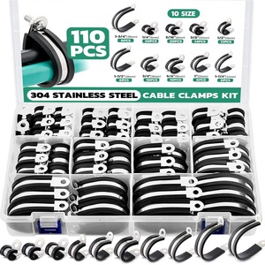 Stainless Steel Cable <b>Clamp</b> Kit 110pcs <b>C</b> Shape Rubber Coated Insulated For Cable Management 6-45mm - Product Image 4