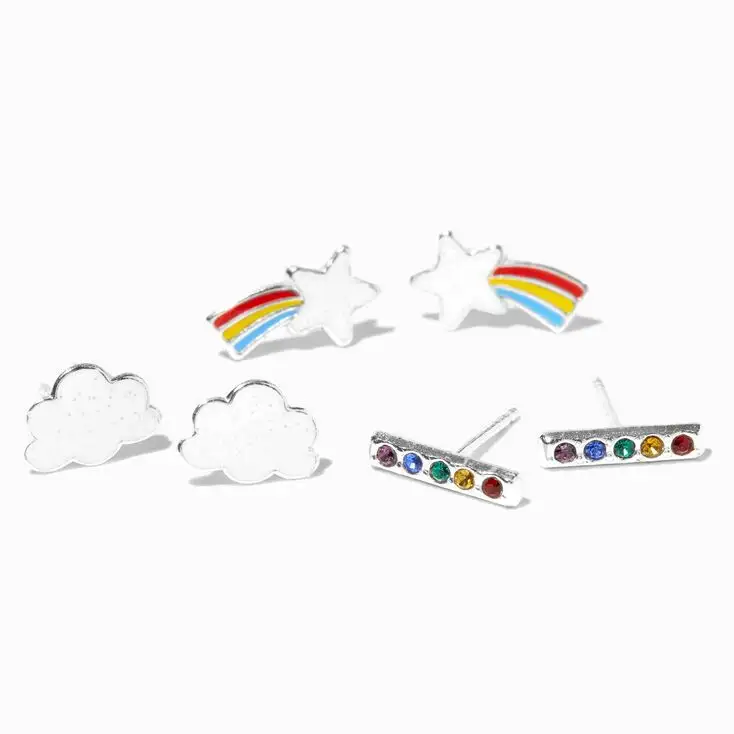 Venta al por mayor de joyería de moda diamantes de imitación coloridos Arco Iris forma de nube chapado en oro 925 pendientes de poste de plata esterlina para las mujeres