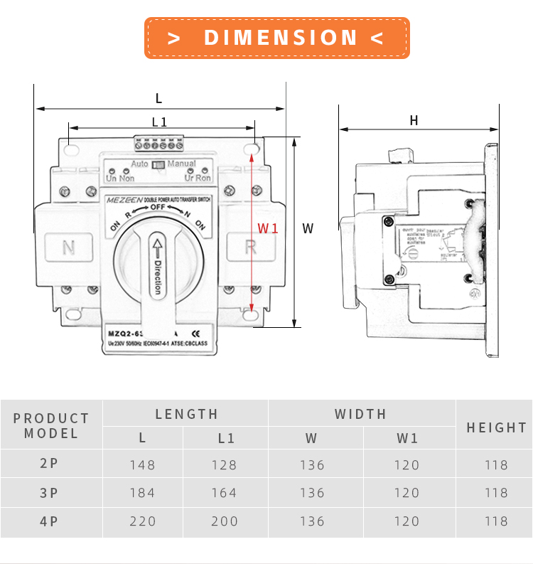 Omschakelaar 2P 63A Lastscheidingsschakelaar Dual Power Manual Transfer Isolating Switch AC 230V Handmatige omschakelaar met dubbel vermogen en vermogensindicator, montage op DIN-rail