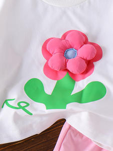 Nuovo arrivo estivo, graziosa maglietta beige con fiori e <span class=keywords><strong>pantaloncini</strong></span> <span class=keywords><strong>rosa</strong></span>, dolce <span class=keywords><strong>outfit</strong></span> casual da ragazza - Product Image 5