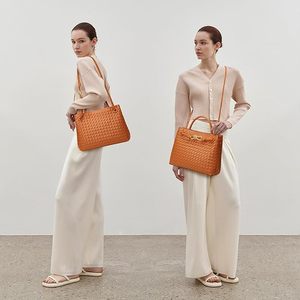 Custom PU Leather Hand woven Designer Tote Bag Retro All-match <b>Large</b> Capacity Commuting Crossbody Single shoulder Handbag - Product Image 6