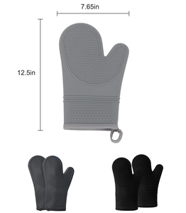 Gants de four doux personnalisés noir-gris en coton biologique double, résistants à la chaleur, pour cuisine, micro-ondes et barbecue, avec inserts en silicone - Product Image 5