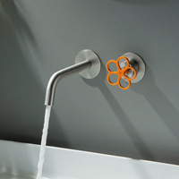Robinet de lavabo mural monocommande en laiton brossé doré avec cartouche céramique, mitigeur de lavabo encastré