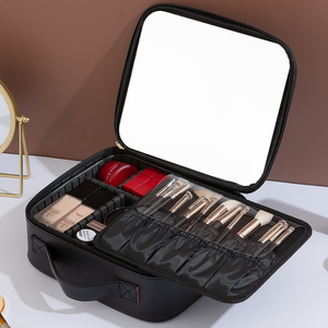 Trousse de maquillage pour femmes, trousse de beauté portable, organiseur de maquillage pour maquilleurs avec séparateurs réglables (noir) - Product Image 2