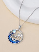 Bijoux océaniques en argent sterling 925 collier pendentif palmier océan coupe couple dauphins bijoux animaux