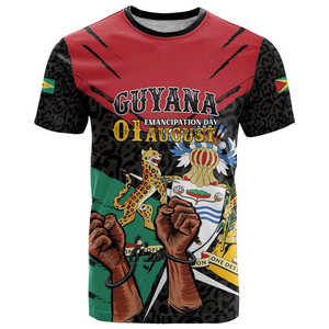 <span class=keywords><strong>Camiseta</strong></span> Personalizada del Día de la Emancipación de Guyana con Estampado de Piel de Jaguar, Camisetas de Poliéster con Cuello Redondo Personalizadas al por Mayor para Hombre - Product Image 2
