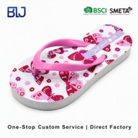Sandal Jepit Anak OEM Logo Kustom Pabrik Langsung, Sol PE Motif Kupu-kupu Bunga Pink, Tali Y, Manis untuk Anak Perempuan, Musim Panas, Pantai, Bersertifikasi BSCI