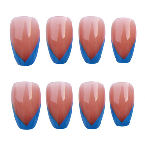 <span class=keywords><strong>Uñas</strong></span> postizas de estilo francés, diseño Simple, borde azul, decoración de manicura de longitud media, <span class=keywords><strong>uñas</strong></span> artificiales acrílicas, baratas - Product Image 4
