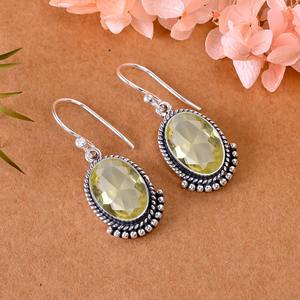 925 Sterling <b>Silver</b> Plated Bohemian Style <b>Earrings</b> Fashionable Yellow Lemon Quartz Gemstone Natural Stone Bezel Anniversary - Product Image 5