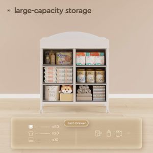 Meuble pour bébé, table à <span class=keywords><strong>langer</strong></span> blanche, plateau imperméable, station à couches, unité de rangement mobile, <span class=keywords><strong>commode</strong></span> avec roulettes, <span class=keywords><strong>commode</strong></span> à tiroirs en tissu - Product Image 4
