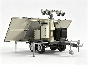 Torre de Iluminación Solar Híbrida Móvil con Remolque y Generador de Respaldo para Obras de Construcción e Iluminación de Emergencia Es-bg14 Híbrida - Product Image 3