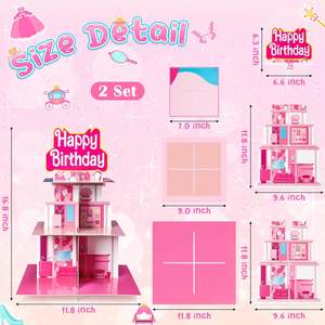 Supporto per torta in cartone rosa a 3 livelli da principessa assemblare per torre per Cupcake per espositori per feste di <span class=keywords><strong>buon</strong></span> <span class=keywords><strong>compleanno</strong></span> - Product Image 2