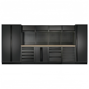 Ensemble d'armoires de rangement de garage modulaires modernes en acier laminé à froid robuste avec établi, tiroirs et pieds réglables OEM - Product Image 2