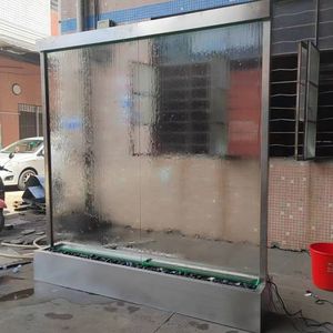 น้ำพุติดผนังรูปทรงสี่เหลี่ยมผืนผ้า สแตนเลส กระจกนิรภัย ไฟ LED ติดตั้งง่าย ดีไซน์ทันสมัย เหมาะสำหรับงานแต่งงาน สำนักงาน - Product Image 3