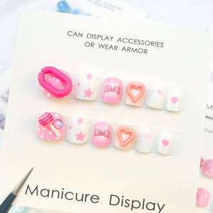 Newby 12 pezzi bambina per bambini unghie artificiali simpatici cartoni animati finte copertura completa con ciondoli Private Label stampa sulle unghie - Product Image 5