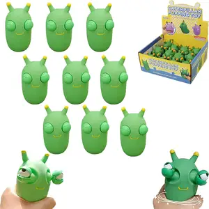 Hoe Sales Stress Fidget Toys Green Vegetable Bug Eye 3D Eye Popping Worm Squeeze Toys Funny Grass Worm Pinch Toy