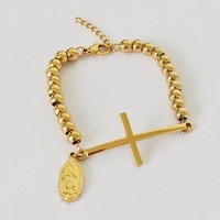 Bracelet de prière en acier inoxydable perlé avec croix pour femme, bijou religieux Vierge Marie, cadeau spirituel de baptême