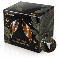 Boîte cadeau personnalisée avec logo, en carton gris brillant, base rigide, couvercle à fermeture magnétique, fenêtre transparente en PVC découpée, pour pot de miel d'eucalyptus