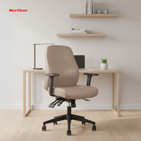 Chaise de bureau pivotante exécutive moderne en cuir PU marron à dossier moyen, avec hauteur réglable et inclinaison à verrouillage infini