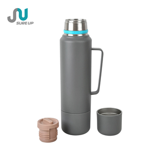 Bouteille isotherme en acier inoxydable à double paroi de 1,2 L avec 2 tasses de partage et couvercle rotatif à poignée, pour activités extérieures - Product Image 3