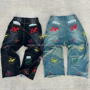 Fabricant de jeans pour hommes sur mesure, impression DTG, multi-poches, style vintage, denim délavé, effet usé - Product Image 1