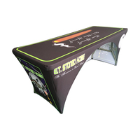 Couverture ajustée en polyester imprimée de 4 pieds avec logo personnalisé Nappe absorbant l'humidité de style simple pour fournitures de fête promotionnelles