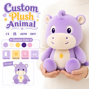 Peluche <span class=keywords><strong>de</strong></span> Hipopótamo Morado Bordado Personalizado <span class=keywords><strong>de</strong></span> Fábrica, Relleno <span class=keywords><strong>de</strong></span> Algodón PP, <span class=keywords><strong>Tela</strong></span> <span class=keywords><strong>de</strong></span> Peluche Súper Suave, Exclusivamente Peluches - Product Image 1