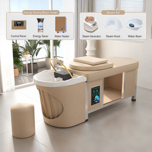 Lit de lavage professionnel pour spa capillaire avec circulation d'eau et vapeur - Lit de soin tout-en-un pour le cuir chevelu en salon de beauté - Product Image 4